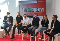 a panel in the Circularity Zone (Wyatt Wees, Graeme Raeburn, Gianluca Pellicciari, Fergus Niland, Eva Doll, Eric Yung) discussing The Strategic Power Of Ingredient Brands