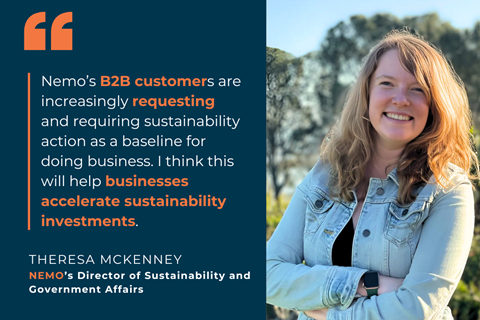 Quote Theresa McKenney, Director of Sustainability at Nemo:Nemo’s B2B customers are increasingly requesting and requiring sustainability action as a baseline for doing business. I think this will help businesses accelerate sustainability investments.