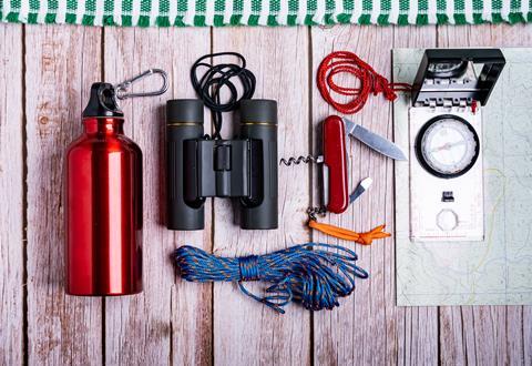 flat lay of outdoor products made by designers