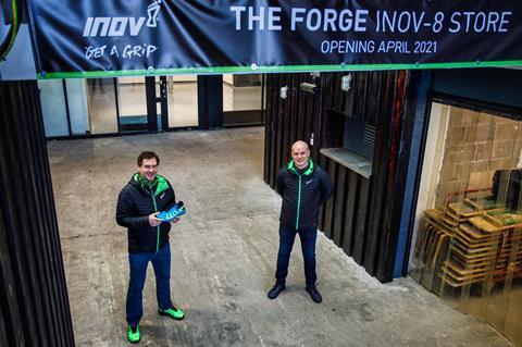 Michael Price (inov-8 COO) (left) and Matt Bland (Pete Bland Sports Managing Director) outside the site of the new store.[2]